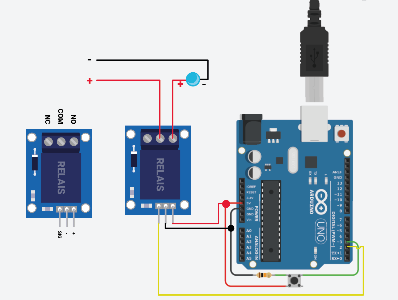Bouton poussoir module relais arduino schéma de connexions